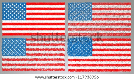 Hand drawn USA flag set