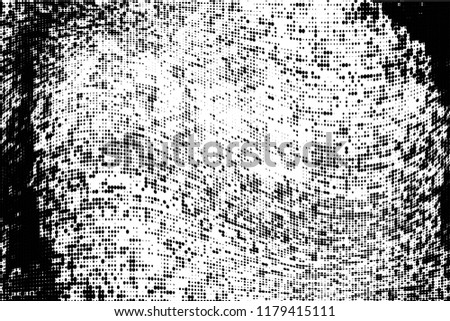 Grunge halftone dots pattern texture background. Modern dotted illustration. Abstract curves. Grungy frame. Geometric spotted pattern. Monochrome template for web design, covers, web sites, banners