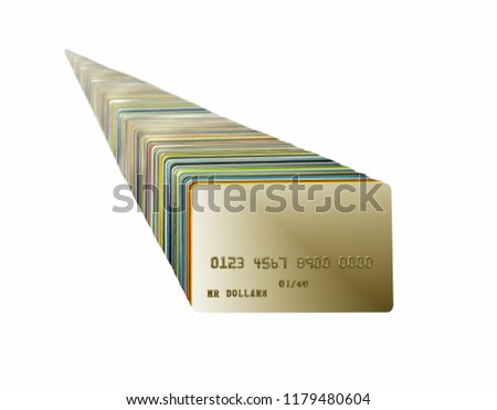 Stack of credit and debit cards isolated in white background