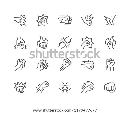 Simple Set of Fight Related Vector Line Icons. Contains such Icons as Fist Bump, Hit, Strike and more. Editable Stroke. 48x48 Pixel Perfect. Royalty-Free Stock Photo #1179497677