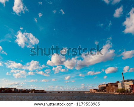 Nature background, The sea with soft cloud in blue sky, Ruoholahti of Helsinki, Uusimaa, Finland