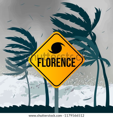 Tornado hurricane Florence, coming from the ocean. Huge waves on houses on the coast. Tropical disaster and a sign of catastrophe and warning. flat vector illustration