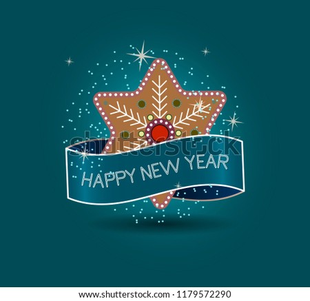 new year greeting card/ribbon/snowflake/gingerbread
