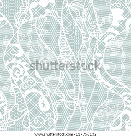 Lace seamless pattern with flowers on blue background