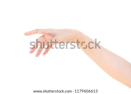 Beautiful woman hand holding something isolated on white background
,Clipping path