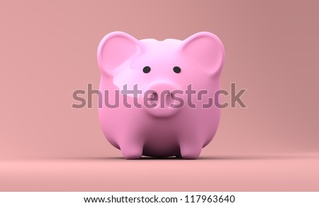 Computer generated and rendered image of pink piggy bank made of porcelain