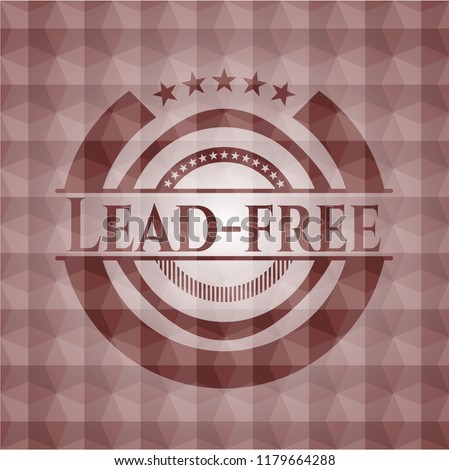 Lead-free red emblem or badge with abstract geometric pattern background. Seamless.