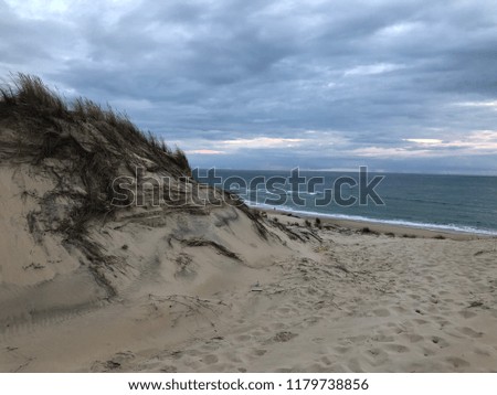 Shore of the ocean with the beginning of the storm and sand dunes