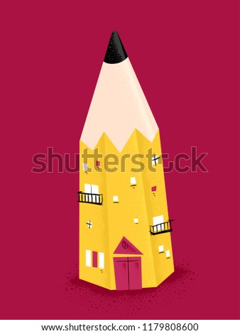 Illustration of a Pencil Miniature Building with Door and Windows