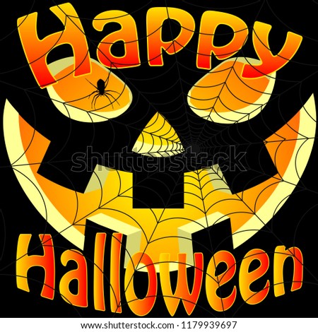 Happy Halloween Sign on a Pumpkin and Cobweb Background
