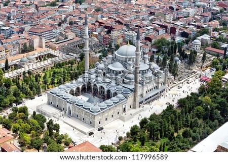 Suleymaniye Mosque from helicopter Royalty-Free Stock Photo #117996589