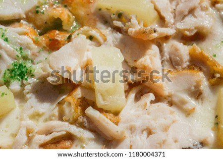 pizza with chicken pineapple and ham close-up appetizing and nutritious meal concept