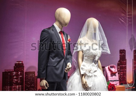 bride dress with luxury suit in shopping mall