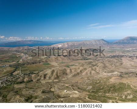 Big mountains in different shapes located with Ocean and view of Corfu in Delvina, Albania (South Albania)