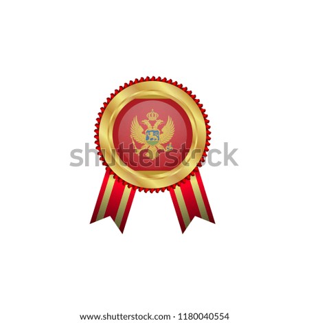 Golden badge with red ribbon and Montenegro flag.Montenegro quality