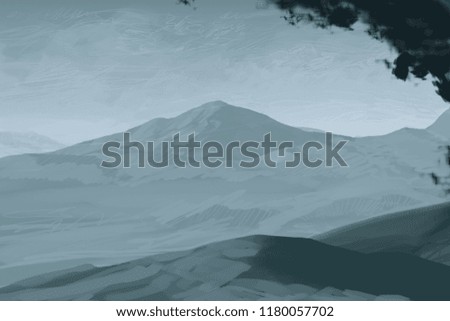2d illustration. Mountains Scotland. Digital painting art. Hand made drawing.