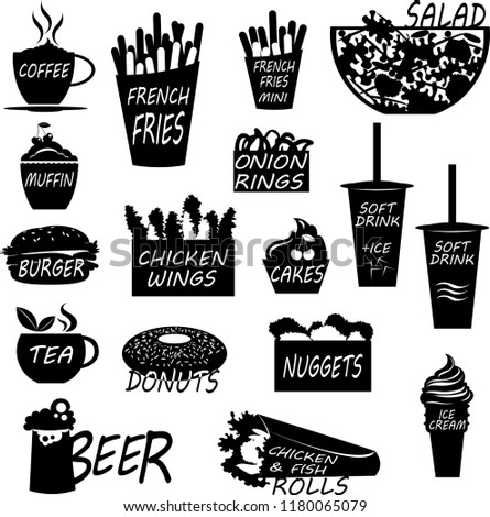fast food. snacks and drinks. set of vector logos