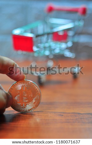 Bitcoins conceptual photo. Selective focus.
