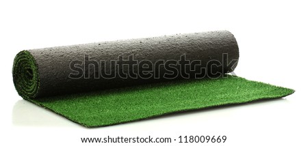 artificial rolled green grass, isolated on white