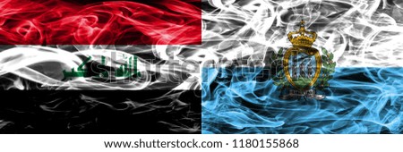 Iraq vs San Marino colorful concept smoke flags placed side by side