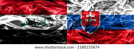 Iraq vs Slovakia colorful concept smoke flags placed side by side