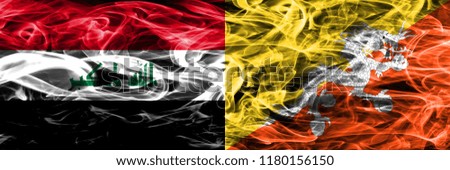 Iraq vs Bhutan colorful concept smoke flags placed side by side