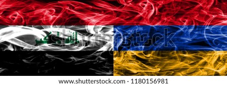 Iraq vs Armenia colorful concept smoke flags placed side by side