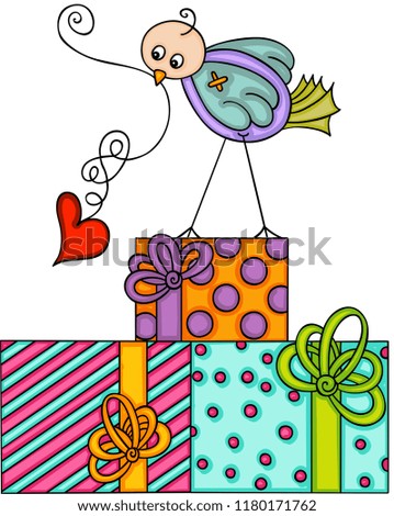 Cute bird and gift boxes