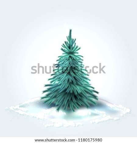 Vector spruce christmas tree with realistic green needles with winter snow. 3d traditional new year, merry christmas holiday decoration object, xmas greeting card design element. Forest fir tree