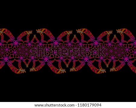 A hand drawing pattern made of red purple and fuchsia on a black background.