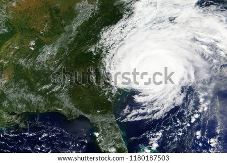 Hurricane Florence hits the East coast of the United States in September 2018 - Elements of this image furnished by NASA Royalty-Free Stock Photo #1180187503