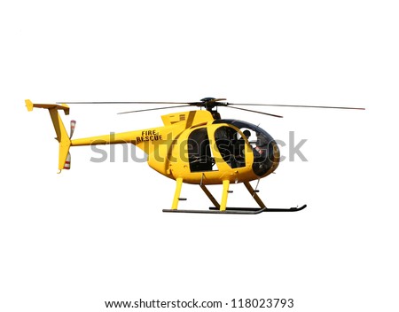 Generic yellow helicopter used for fire fighting and rescue operations, isolated. Royalty-Free Stock Photo #118023793