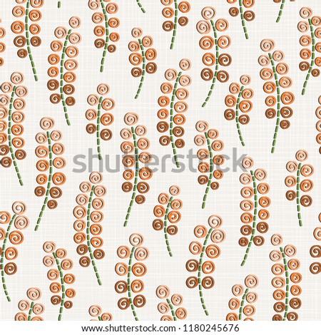 Embroidery floral seamless pattern on linen cloth texture  for textile, home decor, fashion, fabric.   