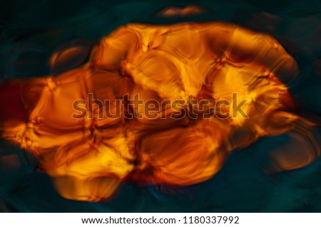 An incredibly beautiful blurred background with a colored autumn leaf under the water. Madeira. Portugal