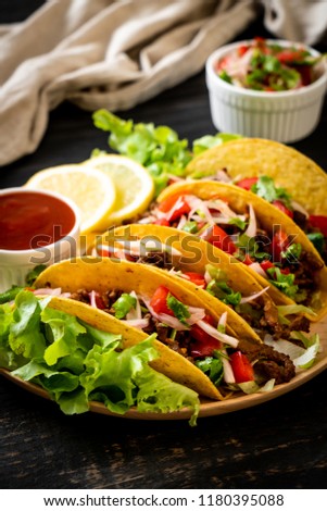 tacos with meat and vegetables  -  Mexican food style