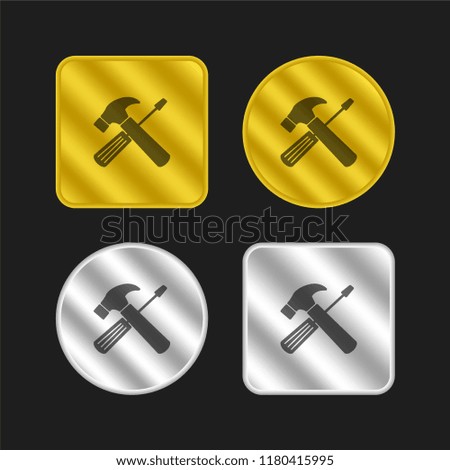 Repair tools cross gold and silver metallic coin logo icon design
