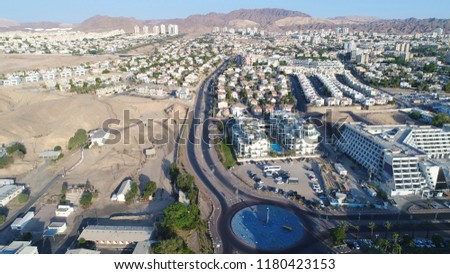 eilat israel drone aerial view of beach and tourism area in summer day with sea and urban city skyline with local airport and sea port