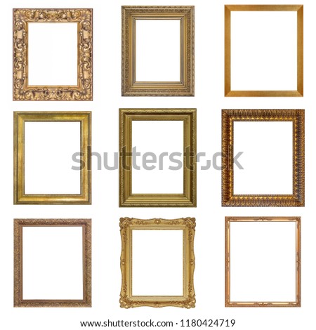 Set of golden and silver frames for paintings, mirrors or photos