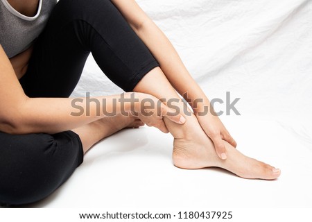 Pain in the foot of the elderly.Symptoms of peripheral neuropathy.
Most symptoms are numbness in the fingertips and foot isolate on white background .