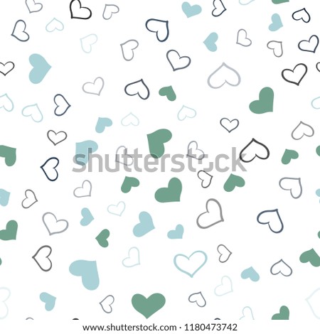Light Blue, Green vector seamless template with doodle hearts. Beautiful colored illustration with hearts in celebration style. Pattern for carnival, festival romantic leaflets.