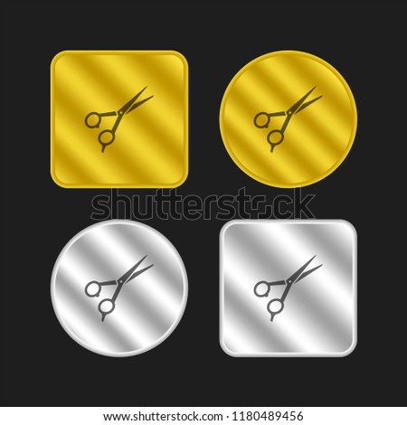 Scissors gold and silver metallic coin logo icon design