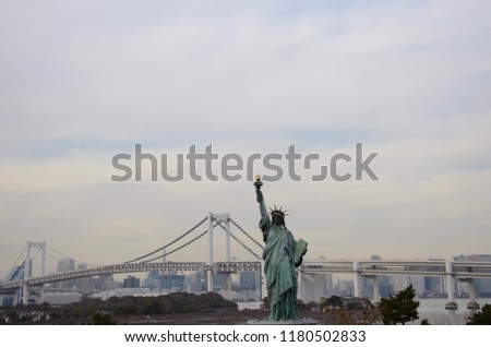 Scenery background of the Statue of Liberty at Odaiba area in Tokyo Japan with cityscape viewing