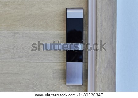 Close up of digital knob door. Digital door lock for safety systems of door.Selective focus