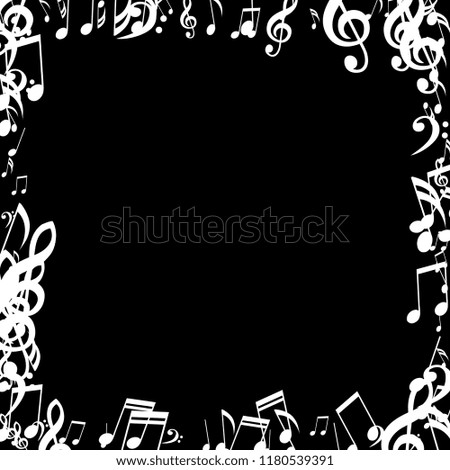 Square Frame of Musical Symbols. Trendy Background with Notes, Bass and Treble Clefs. Vector Element for Musical Poster, Banner, Advertising, Card. Minimalistic Simple Background.