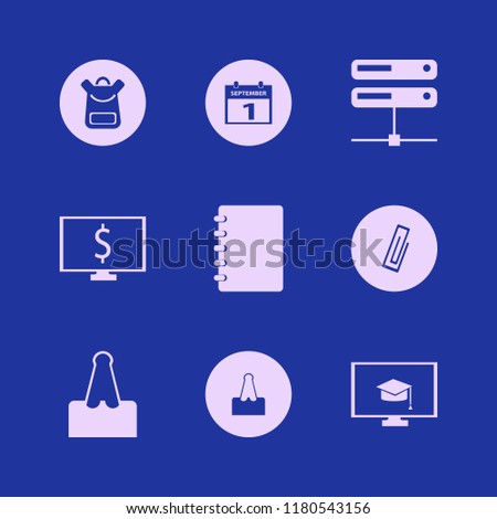 notebook icon. notebook vector icons set school book bag, first september calendar, server and online education