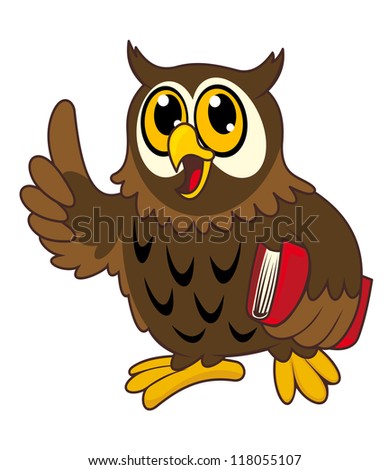 Cartoon owl bird with book. Vector illustration