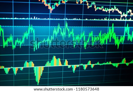 Fundamental and technical analysis concept. Market trading screen. Stock market chart, graph on blue background. Background stock chart