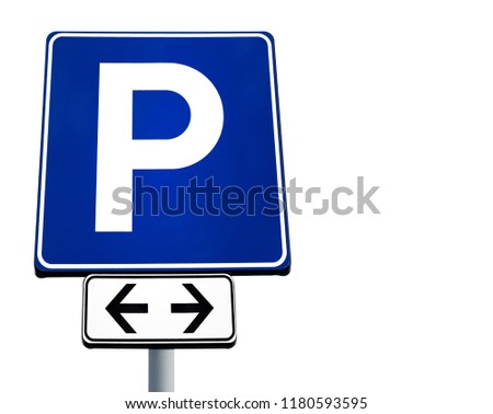 Parking sign isolated on white background. Space for text.