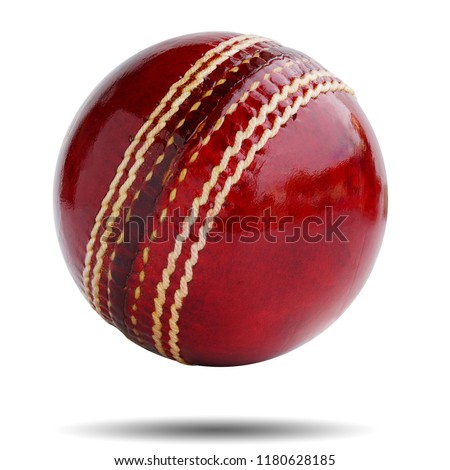  Cricket ball leather hard circle stitch close-up new isolated on white background. This has clipping path.           Royalty-Free Stock Photo #1180628185