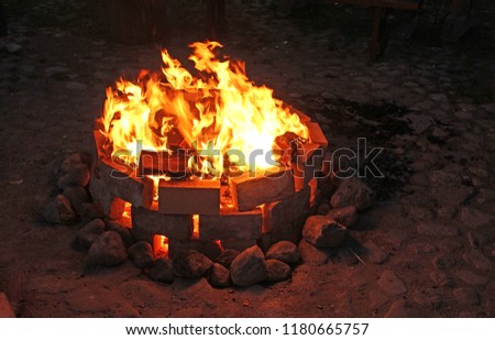 a large bright fire. bonfire